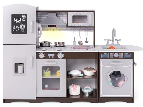 DREAMADE Kinderküche, Kinder Küche mit Herd Spüle Eiswürfelmaschine Waschmaschine, Spielküche mit Licht und Sound für Jungen und Mädchen ab 3 Jahren