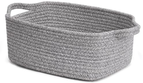 Storage Basket, Gift Baskets Empty, Small Woven Basket for Towels, Gifting, Cute Decorative Rope Baskets for Baby, Nursery, Grey, 33 x 25 x 13 cm