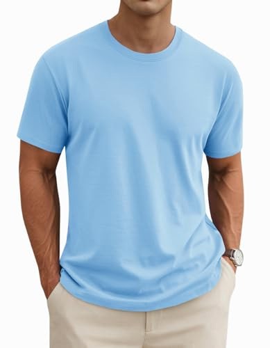 MAGNIVIT Men's Shirts Short Sleeve Cotton T-Shirt Basic Classic Casual Pullover Shirt Waterfall Blue