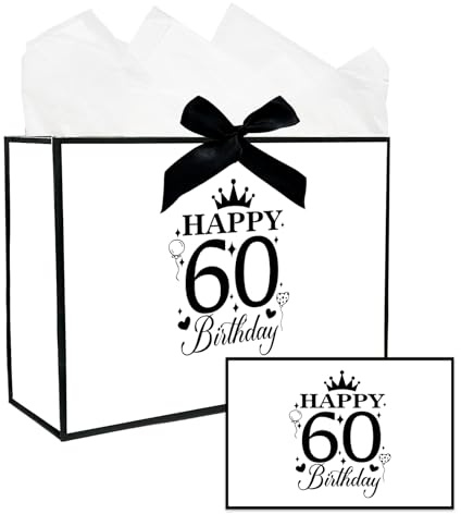 Bliceon 60th Birthday Gift Bag, 60th Birthday Gifts for Women, Medium Gift Bag, Includes Tissue Paper, Perfect for Men and Women Celebrations, Parties