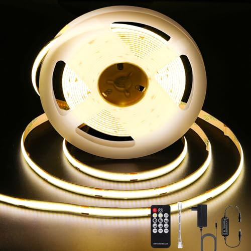 ANTENLICHT COB LED Streifen 10M Naturweiß 4000K 72W LED Stripe Dimmbar mit Fernbedienung, CRI90+, 24V 8mm Breite LED Band Leiste, DIY Lichtband Selbstklebend Kürzbar für Home Dekoration, Beleuchtung