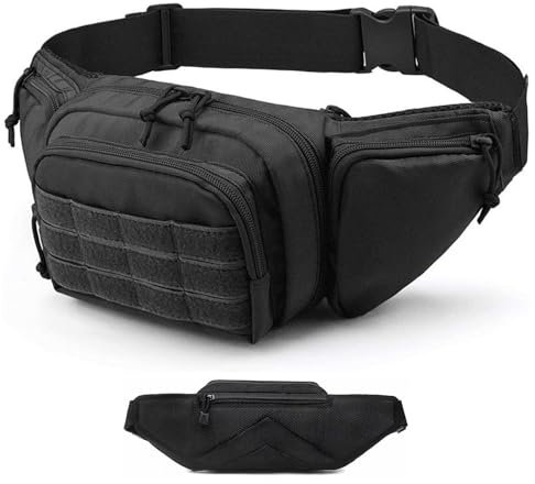 Marsupio tattico impermeabile Oxford 800D, design nascosto, cerniere bloccabili, per escursionismo, pesca, caccia, Nero , Standard, Tattiche