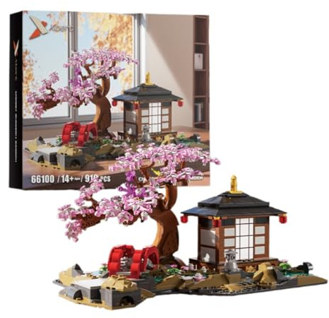 Cherry Blossom Tree House Building Block Set, 916 PCS Japanese Sakura Architecture Building Kit, Creative DIY Plants Bonsai Tree Flower House Blocks Toys, Home Office Decor Gifts for Adults Teens