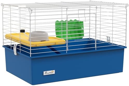 PawHut Jaula para Hurones con Bandeja Inferior 71x46x47 cm Blanco y Azul