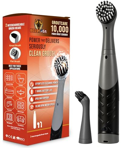 BEEST GroutCare 10000 Electric Spin Scrubber - Bathroom Cleaning Brush w/ 2 Replaceable Heads, IPX6 Waterproof - Cordless Electric Cleaning Brush Scrubber for Bathtub, Shower, Grout, Tile, Kitchen