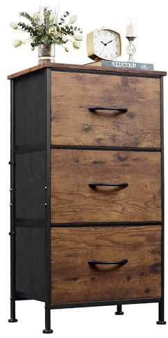 WLIVE Chest of Drawers with 3 Fabric Drawers, Storage Unit, Rustic Brown | Storage Organizer Unit with Wood Top Steel Frame, For Bedroom, Living Room, Kids Room