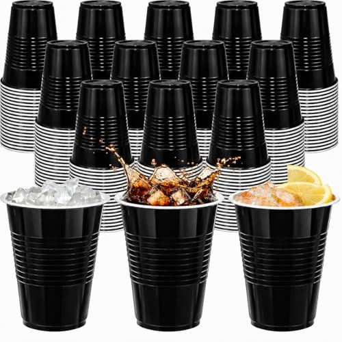 Kaxtde 120 Pack Black Plastic Party Cups, 480 ml Reusable Large Solo Cup | Cold Drinking Cups Bulk for Wedding Birthday Hen Party BBQ Picnic Christmas