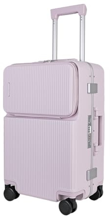 JLY Covestro Polycarbonate Carry-On Suitcase – Small Cabin Luggage with Front Lid Access, Cup Holder, Hanger Hook, Dual TSA Locks, Silent Spinner Wheels – Dreamy Lilac
