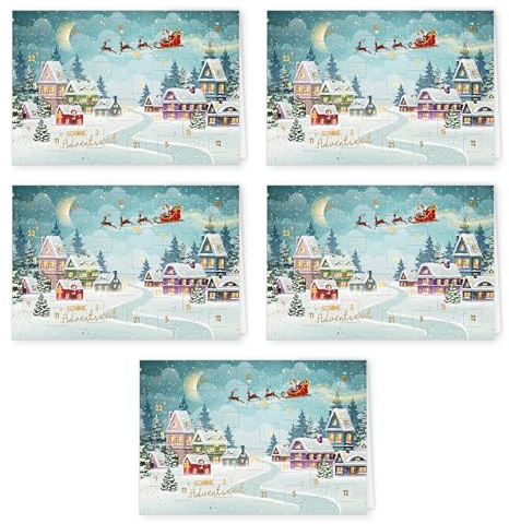 PremiumLine Adventskalenderkarte, 5 Stück inkl. Briefumschlag | Adventskalender Karten mit Türchen | umweltfreundlicher Naturkarton, 11,5 x 17cm | Skorpion Weihnachtskarten