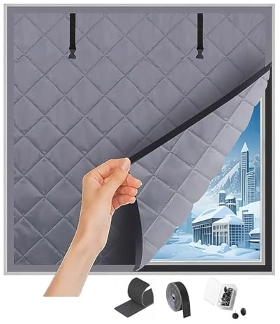 Rideau Thermique 3 Couches, Kits D'isolation pour Fenêtres Anti Froid Imperméable 80 100 120 160 cm Oxford Rideau Isolant Thermique avec Velcro pour Portes Cave Balcon(Gray,L100xH160cm)