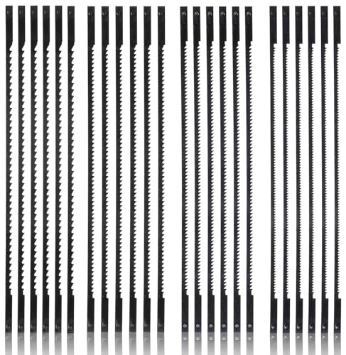 Lot de 24 lames de scie à chantourner avec tige - 127 mm - En acier au carbone - 10/15/18/24 dents - Les lames de scie de précision standard conviennent pour couper du bois, du métal, du plastique