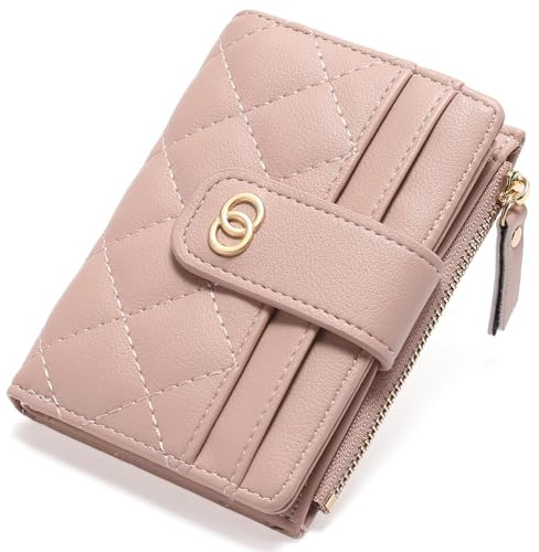GAEKEAO Petit portefeuille fin en cuir pour femme avec porte-cartes de crédit, poche zippée, porte-monnaie avec fenêtre pour carte d'identité, B-Light Pink, 4.92 L x 0.98 W x 3.74 H, Classique
