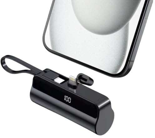 Mini Portable Charger for iPhone, 5000mAh Power Bank with Built in USB C Charging Port & USB L, 12W PD Fast Charging Battery Pack with 2 Output Compatible with iPhone 16/15/14/13/12/11/X Samsung