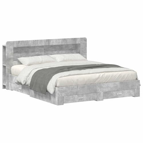 vidaXL Bettgestell mit Stauraum Betongrau 200 x 200 cm Holzwerkstoff, Moderner Bettgestell, praktischer Stauraum, schickes Schlafzimmer-Upgrade, Holz, platzsparende Lösung