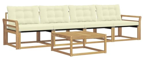 vidaXL Outdoor-Sofagarnitur 5 pcs Weiß und Creme, Garten, modernes Outdoor-Sofa, Lounge-Set für die Terrasse, stylisches Möbel, bequemes Sitzen