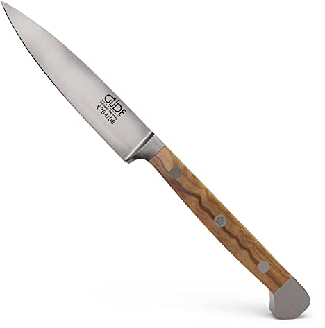 GÜDE Solingen - Spickmesser geschmiedet, 8 cm, Olivenholz, ALPHA OLIVE, Office Messer, Doppelkropf, Handmade Germany