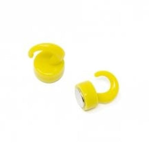 Yellow Plastic Mini Magnetic Hooks for Fridge, Office, Whiteboard, Noticeboard, Filing Cabinet - 12mm dia x 20mm tall - 1kg Pull - Pack of 2