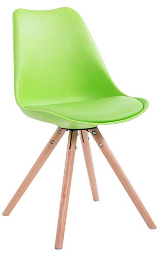 CLP Retro-Stuhl Toulouse Rund Mit Kunstlederbezug | Kunststoff-Lehnstuhl Mit Holzgestell, Farbe:grün, Gestell Farbe:Natur