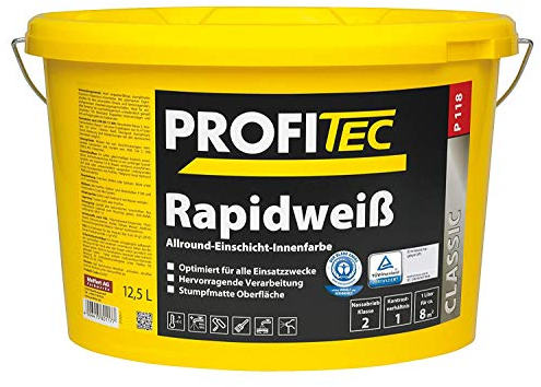ProfiTec P118 Rapidweiß Profi Wandfarbe Innenfarbe matt hohe Deckkraft 12.5 Liter, weiß, 12.5 l (1er Pack)