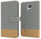 EAZY CASE Tasche kompatibel mit Samsung Galaxy S5/LTE+/Duos/Neo Stoff Schutzhülle mit Standfunktion Klapphülle Bookstyle, Handytasche Handyhülle, Magnetverschluss und Kartenfach, Kunstleder, Hellgrau