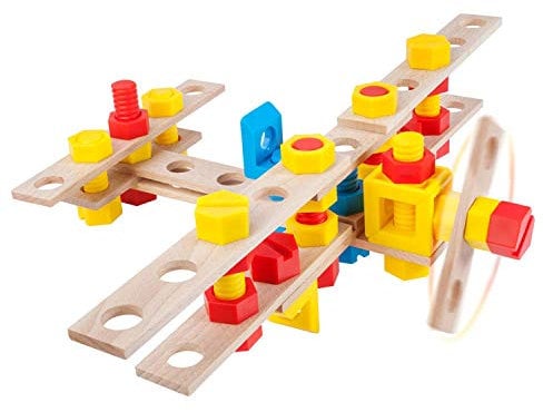 A ALEXANDER 2152 Constructor Junior Set Flugzeug Bausatz, 50 Teile Holzbaukasten, Experimentierkasten mit Holz und Kunststoff Elementen, Konstruktionsspielzeug für Kinder ab 4 Jahren