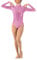 IWEMEK Damen Ballettanzug Glänzende Langarm Body Wetlook Danz Ballett Trikot Gymnastikanzug Turnanzug Metallic Einteiler Lack Leder Bodysuit Overall Leotard Top Kostüme Rosa XS