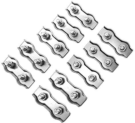 POFET 10PCS M6 Duplex Klemme Set Edelstahl Drahtseile Clip Verzinkt Drahtseilklemme rutschfest korrosionsbeständig zum Sichern von Seilen Stahldraht Wäscheleine