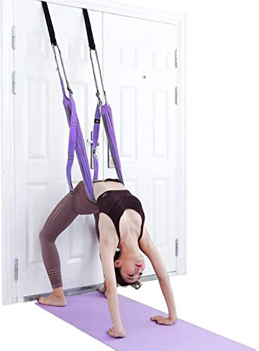 Yoga-Stretch Gurt, höhenverstellbar Beinstrecker Taillen-Rücken-Stretchband Aerial Yoga, Anti-Schwerkraft-Inversionsübungen Türflexibilität Zugtrainer für Reha Pilates Dance Spagat (Violett)