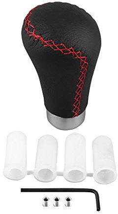 EVGATSAUTO Schaltknauf, Universal-Schaltknauf Schaltstufe Schalthebel mit 4 Adaptern für PKW(Schwarze rote Lederstiche)