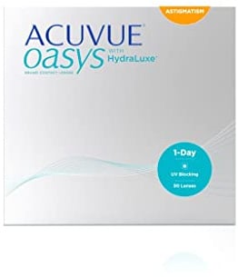 ACUVUE OASYS 1-Day for Astigmatism Kontaktlinsen – Tageslinsen mit angenehmem Tragegefühl – -6 dpt, Cyl -2.25, Ach 100 und BC 8,5 – Mit UV Schutz und Austrocknungsschutz – 90 Linsen