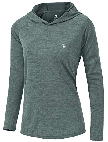 donhobo Damen Laufshirt Langarm Funktionsshirt Workout Oberteil Gym Sport Running Shirt Top (Cyan, S)