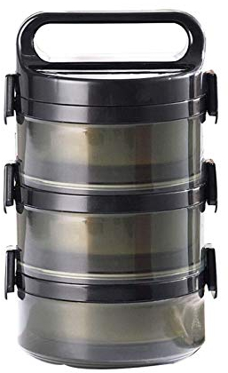 Lebensmittelflasche Warmes Essen, Suppe Mehrschichtig Stapelbarer Vakuumisolierter Thermosbehälter Zum Mittagessen, Tragbare Geschichtete Isolierte Brotdose, Edelstahl-3layers||Black