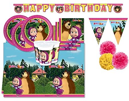 Pot Kit per Compleanno Bambini n. 57 Masha e Orso, Il Simpatico Cartone Animato Amato dai Bambini Grandi e Piccoli
