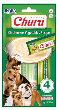 INABA Churu Hundeleckerli Keine Nebenerzeugnisse Creamy Snack, Getreidefrei, Zuckerfrei, Kalorienarm, 100% natürliches Fleisch mit Huhn & Gemüse 56 g (1er Pack)