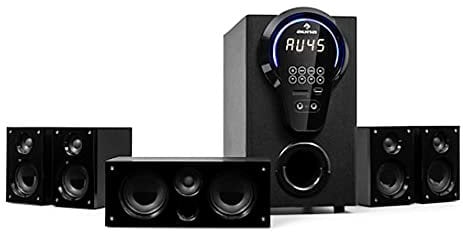 auna Areal 525 DG 5.1-Channel Surround System, Home Cinema System, Power: 125 Watts RMS, 5.25†Subwoofer, 4 x Satellites, 1 x Centre, Bluetooth Function, USB/SD Port, AUX Input, Black