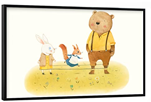 artboxONE Poster mit schwarzem Rahmen 45x30 cm Natur Gummitwist - Bild bär bär eichhörnchen