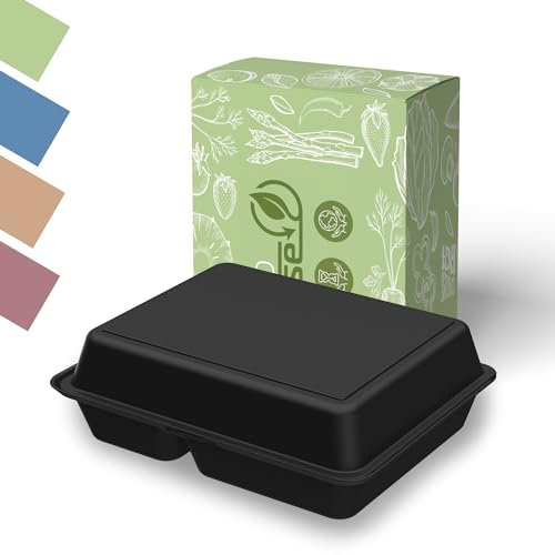elastoREuse - Mehrweg Essensbox 0,8l 2-geteilt - Nachhaltiges take-away Geschirr für warme & kalte Speisen - Spülmaschinenfester To go Essensbehälter mit Fächern 24,6 x 15,7 x 6,1 cm (schwarz)