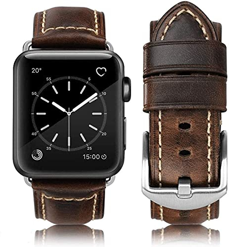 HUAFIY Apple Watch Armband 49mm46mm45mm 44mm 42mm, Herren Damen Ersatz Original Lederband für iWatch Serie 10 9 8/7 6 5 4 3 2,Ultra (Kaffee/Silber Schnalle, 42mm44mm45mm46mm49mm)