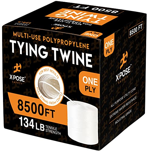 Xpose Safety Polypropylene Tying Twine – 1 Ply White Plastic Twine String, 8500 Ft Roll, Heavy Duty Poly Twine for Baling, Shipping, Bundling, Packaging, Gardening, Box Tying & Cardboard