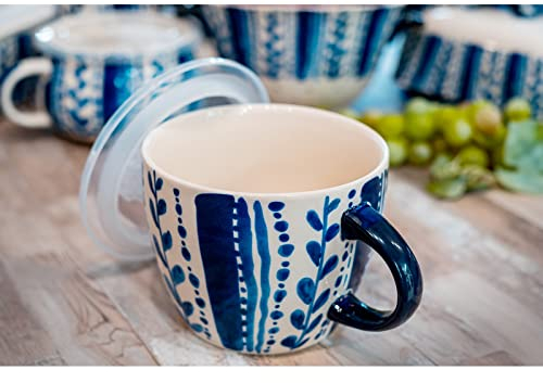 Suppentasse 0,5 Liter Keramik gemustert inkl. Mikrowellendeckel mit Ventil Landhaus neuetischkultur