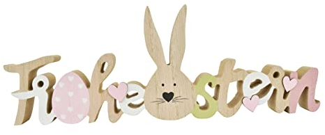 Schriftzug Frohe Ostern mit Hase und Herzen | Aufsteller Osterhase Ostern | 33 cm
