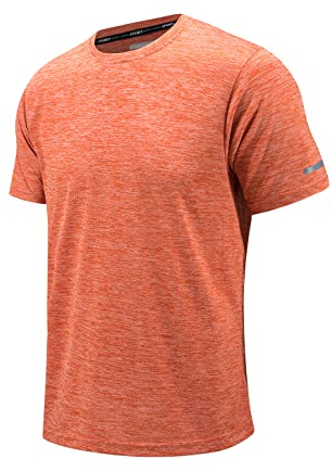 EKLENTSON T-Shirt à Manches Courtes pour Homme - Séchage Rapide - Respirant - Col Rond - pour entraînement, Fitness, athlétique, Orange, S