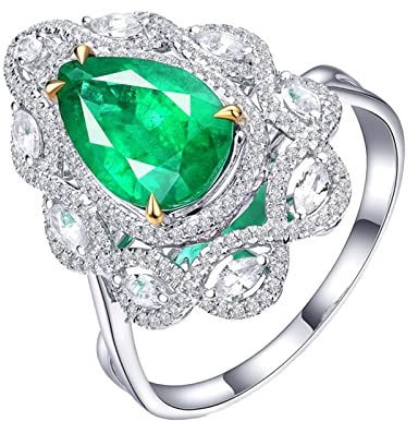 KNSAM Ringe Damen Silber 925, Tropfen Smaragd 1.35ct & Cubic Zirkonia Klassischer Solitär Ring Zart Hochzeitsring Verlobungsring Eheringe Moissanitring Echter Schmuck, Gr.49 (15.6)