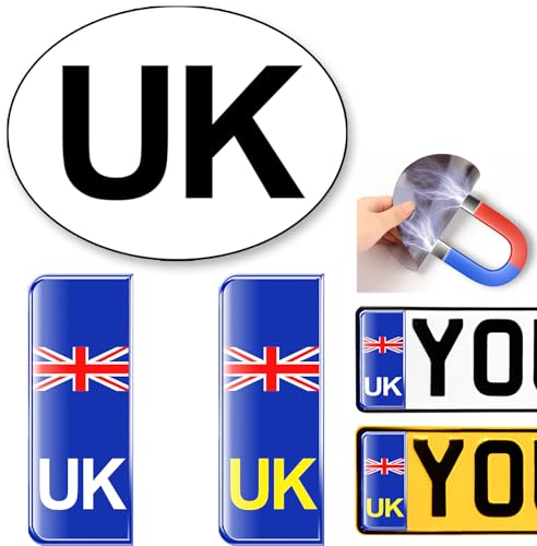 2Pcs UK Number Plate Sticker for Europe and 1Pcs Magnetic Car Stickers, Magnetic UK Car Stickers for Europe, 4D Gel Drip Adhesive Stickers