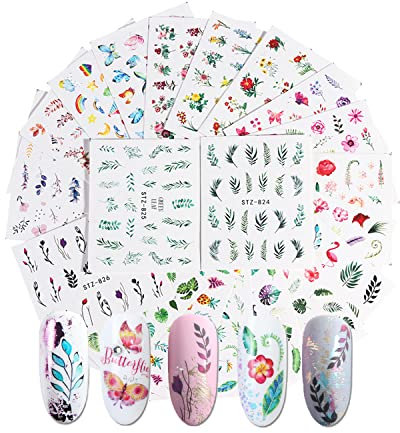 Self Adhesive Nail Art Stickers - 29 Sheets Summer Decals with Flamingo, Leaves & Cactus Designs for Women, Girls & DIY Kids Craft