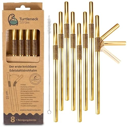 Pajitas flexibles | Juego de 5 | La única pajita flexible de acero inoxidable | Certificado patentado e higiénico | Reutilizable (juego de 9 unidades)