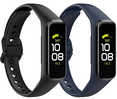 MoKo 2 Pack Correas Compatible con Samsung Galaxy Fit 2, Pulsera Deportiva de Repuesto de TPE Suave para Mujer Hombre, Negro/Azul Oscuro