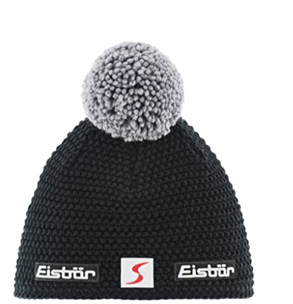 Eisbär Jamie Skipool Bommelmütze Beanie Strickmütze Wollmütze Wintermütze Skimütze (One Size - schwarz-grau)