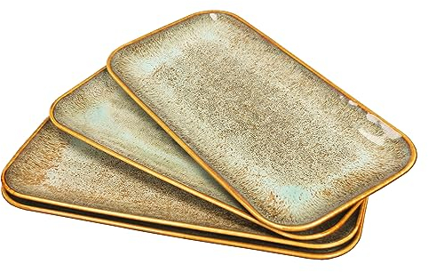 YA JU Keramik Teller 4er Set, Hauptgericht für Steak, Brot, Risotto, Pasta, Vorspeise, Mikrowelle, Backofen und Spülmaschinenfest, Kratzfest (brauner rechteckiger Speiseteller)