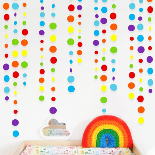 14 Meter Regenbogen Girlande Bunte Kreispunkte Hängende Papierschlange Hintergrund Polka Dot Banner für Geburtstag Bachelorette Verlobung Hochzeit Braut Baby Festa Party (Rainbow)